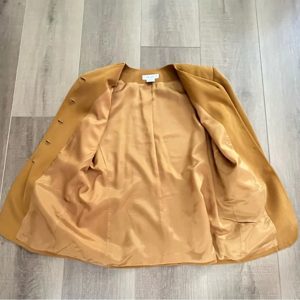 Chaus Vintage 100% Silk Jacket Skirt Suit Set SZ 12/10 Lined Shoulder Pad Career